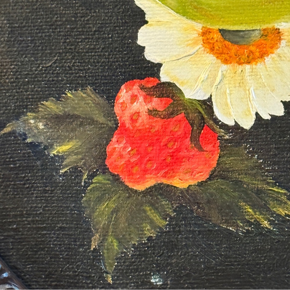 Vintage Ornate Oval Framed Original Oil Painting Apple Strawberry Fruit Floral - Picture 7 of 17